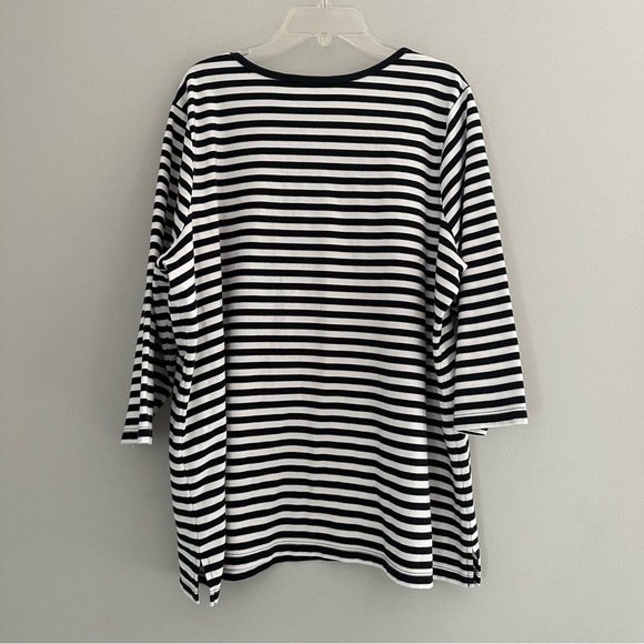 Quacker Factory Black and White Stripe shirt with red sequined lobster - Picture 3 of 4